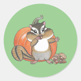 Redonda Pegatina Cute Chipmunk Pumpkin