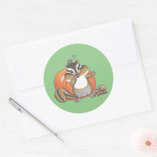 Redonda Pegatina Cute Chipmunk Pumpkin