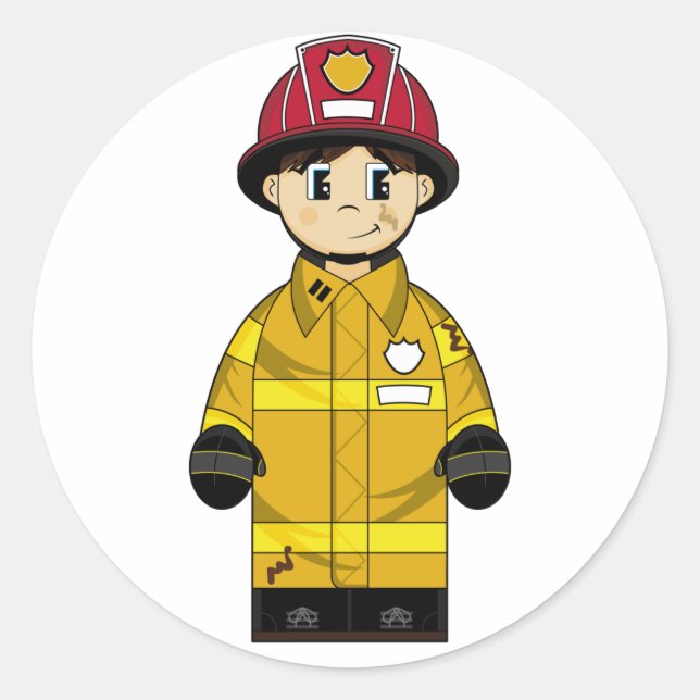 Redonda Pegatina Cute Firefighter (Anverso)