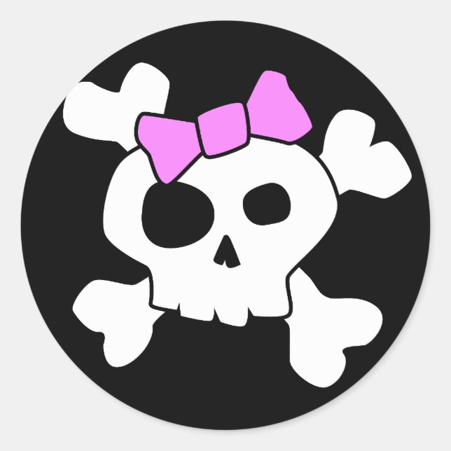 Redonda Pegatina Cute Girly Skull (Anverso)
