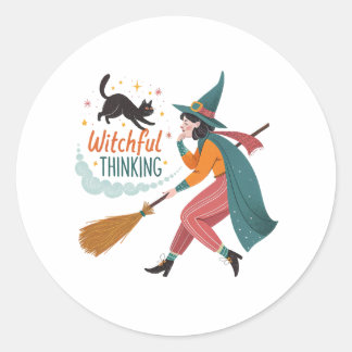 Redonda Pegatina Cute Halloween Pensamiento Brujeril para