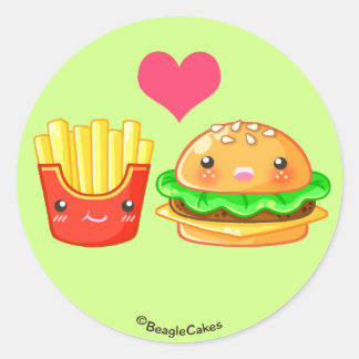 Redonda Pegatina Cute Hamburger & Fries