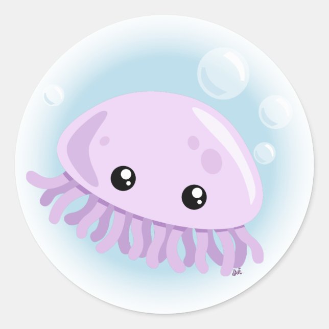 Redonda Pegatina Cute Jellyfish (Anverso)