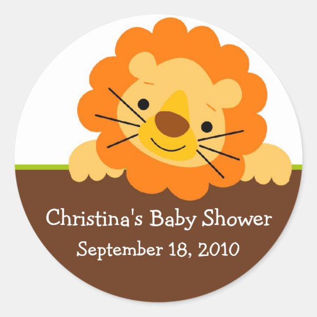 Redonda Pegatina Cute Lion Baby Shower (Anverso)