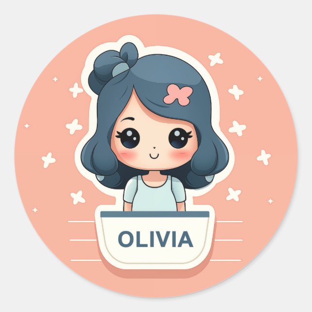 Redonda Pegatina Cute Olivia (Anverso)