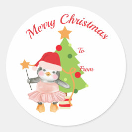 Redonda Pegatina Cute Penguin Ballerina