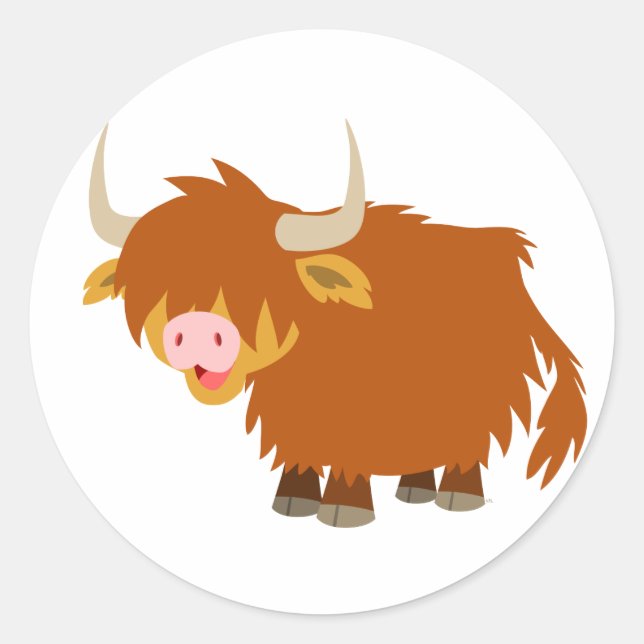 Redonda Pegatina Cute Personalizado Highland Cow (Anverso)