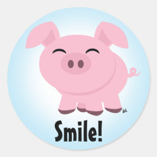 Redonda Pegatina Cute Pig Smile