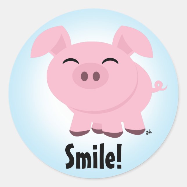 Redonda Pegatina Cute Pig Smile (Anverso)