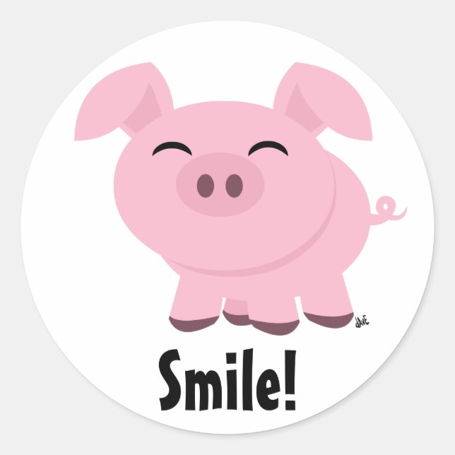 Redonda Pegatina Cute Pig Smile (Anverso)