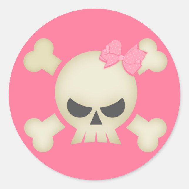 Redonda Pegatina Cute Punk Skull y Bow (rosa) (Anverso)
