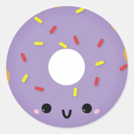 Redonda Pegatina Cute Purple Donut