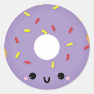Redonda Pegatina Cute Purple Donut