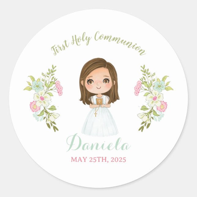 Redonda Pegatina DANIELA Primera comunión (Anverso)