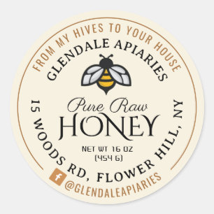 Redonda Pegatina de abeja de miel cruda pura en casa