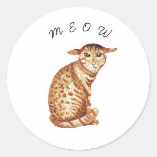 Redonda Pegatina de acuarela de gato Meow lindo