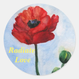 Redonda Pegatina de acuarela floral de amor radiante, bril