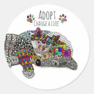 Redonda Pegatina de adopción de perros y gatos lindo y col