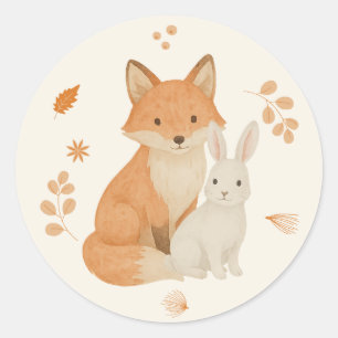 Redonda Pegatina de adorable animal del bosque – Bebé zorr