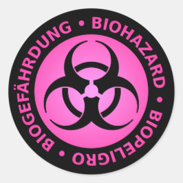 Redonda Pegatina de advertencia de peligro bilingüe rosado