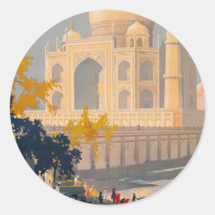 Redonda Pegatina de afiches de viajes retro de Taj Mahal