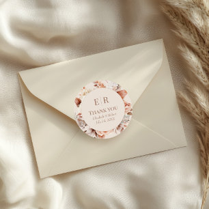 Redonda Pegatina de agradecimiento de boda con monograma e