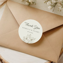 Pegatina de agradecimiento de boda floral elegante