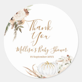 Redonda Pegatina de agradecimiento de calabaza blanca Boho