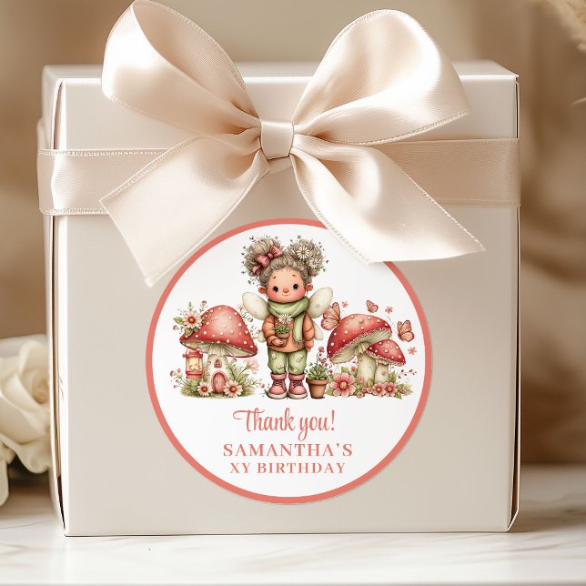 Redonda Pegatina de agradecimiento de cumpleaños con rubor (Cute Whimsy Fairy Blush Birthday Thank You Stickers)