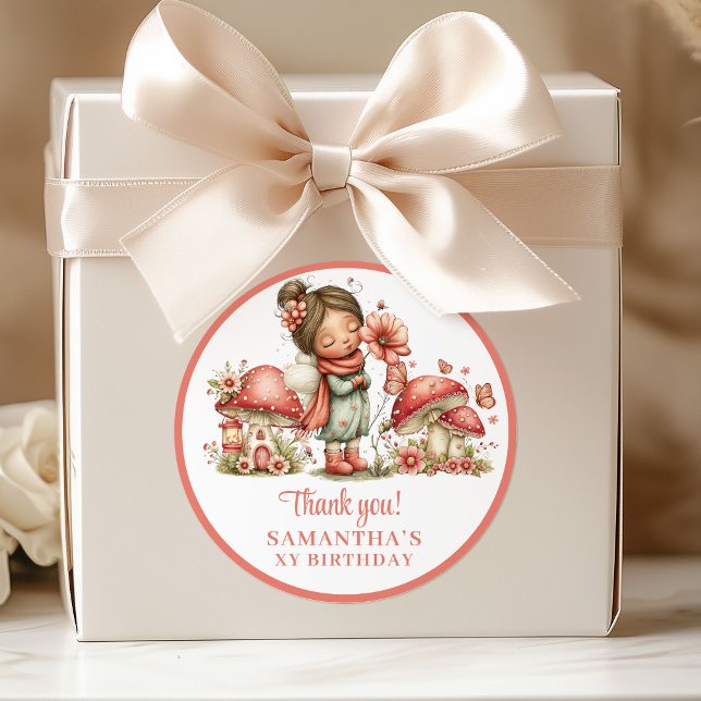 Redonda Pegatina de agradecimiento de cumpleaños de hada c (Whimsical Fairy 1st Birthday Blush Thank You Stickers)