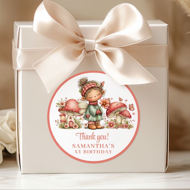 Redonda Pegatina de agradecimiento de cumpleaños rosa rubo (Pretty Fairy Blush Pink Birthday Thank You Stickers)