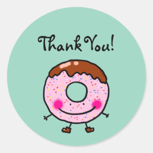 Redonda Pegatina de agradecimiento de donut sonriente