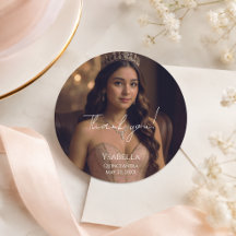 Pegatina de agradecimiento de foto de Quinceañera 