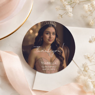 Redonda Pegatina de agradecimiento de foto de Quinceañera