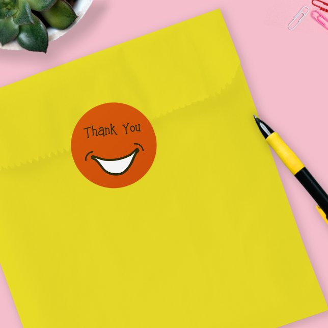 Redonda Pegatina de agradecimiento grande sonriente y colo (Thank you sticker orange)