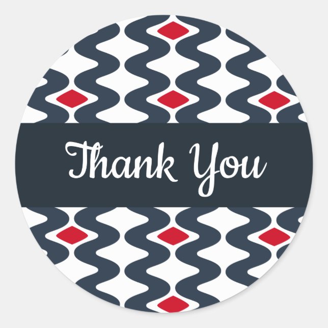 Redonda Pegatina de agradecimiento ondulada roja y azul (Anverso)