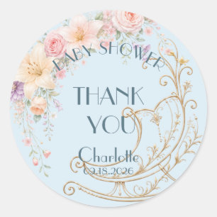 Redonda Pegatina de agradecimiento para baby shower Blue G