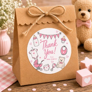 Redonda Pegatina de agradecimiento para baby shower rosa