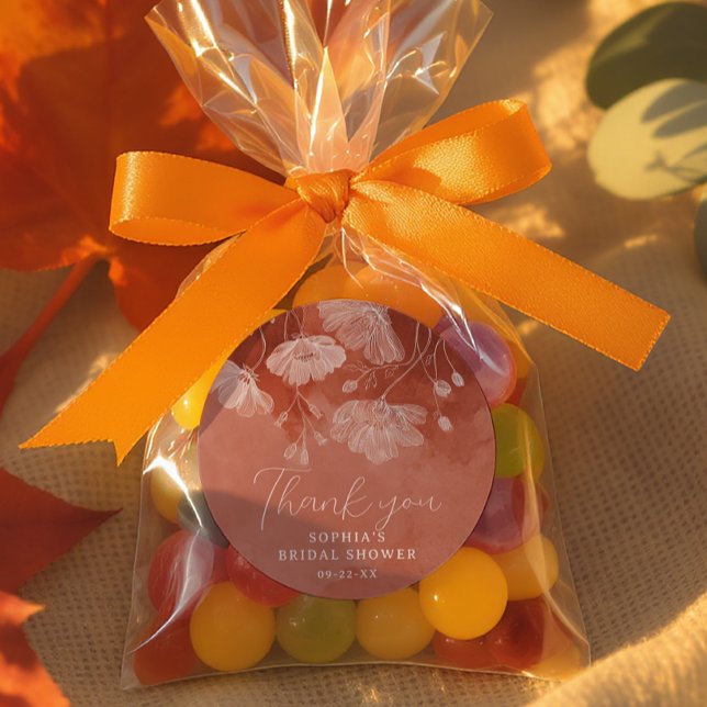 Redonda Pegatina de agradecimiento para boda de terracota  (Thank You Fall Event Favor Stickers)