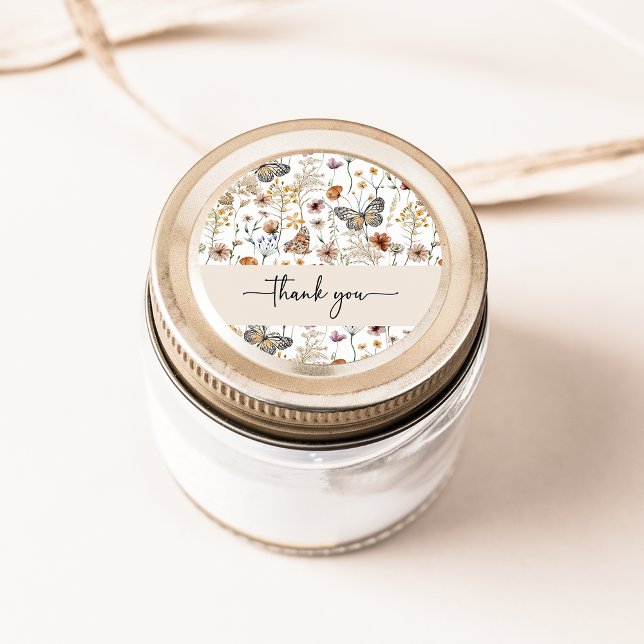 Redonda Pegatina de agradecimiento Wildflower (Boho Wildflower Thank You Sticker by Painted Paperie
)