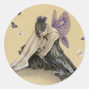 Redonda Pegatina de Alas Púrpura de Hadas Oscuras