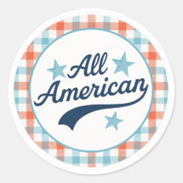 Redonda Pegatina de All American Vintage Gingham
