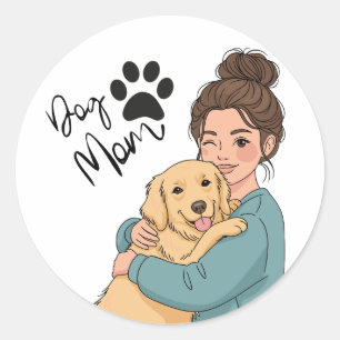 Redonda Pegatina de amante de perros estética boho neutral