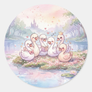Redonda Pegatina de amigos cisnes lindos