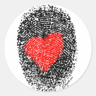 Redonda Pegatina de amor con huella digital de corazón