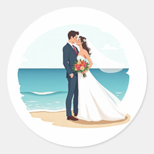 Redonda Pegatina de amor de bodas de playa