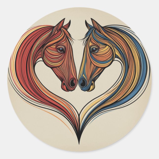 Redonda Pegatina de amor de caballos (Anverso)