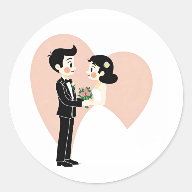 Redonda Pegatina de amor de Wedding Day (Anverso)
