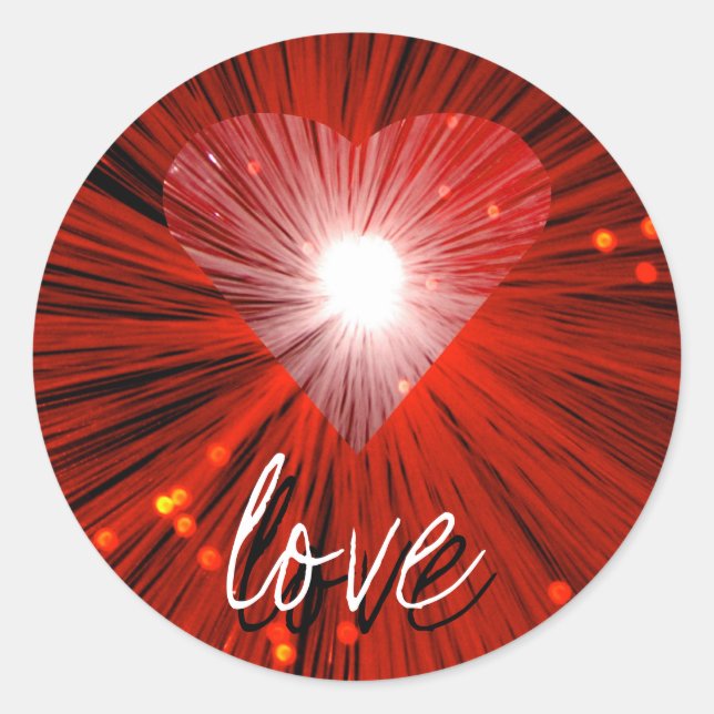 Redonda Pegatina de 'amor' del corazón rojo (Anverso)
