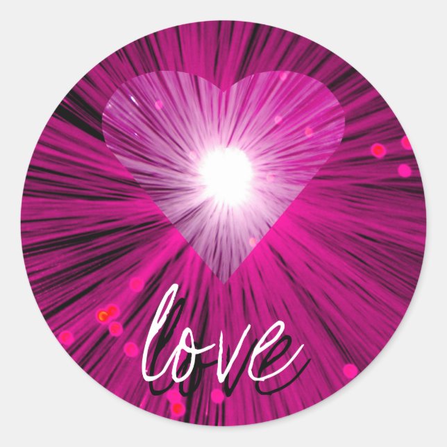 Redonda Pegatina de 'amor' del corazón rosado (Anverso)